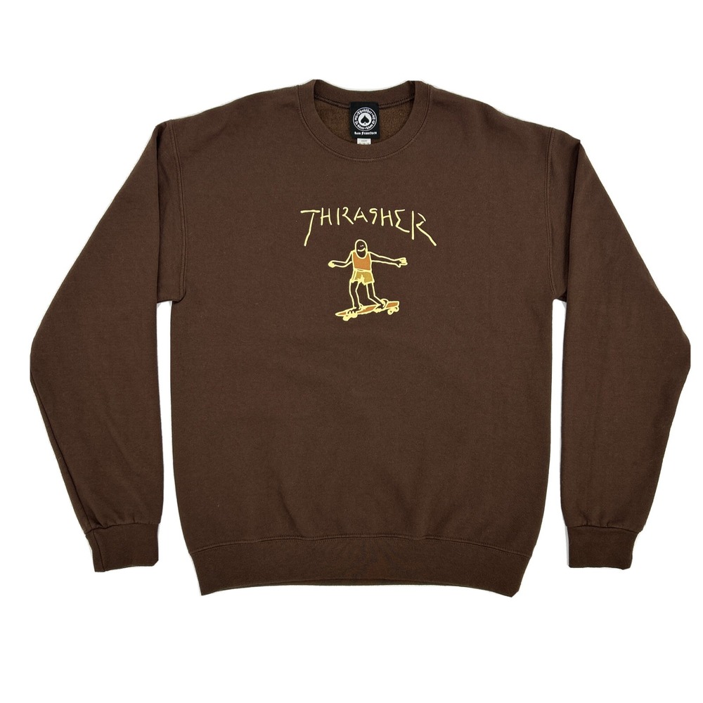 Thrasher Brown Sweatshirt Men's Medium Gonz Logo Crew Neck Skate Adult M